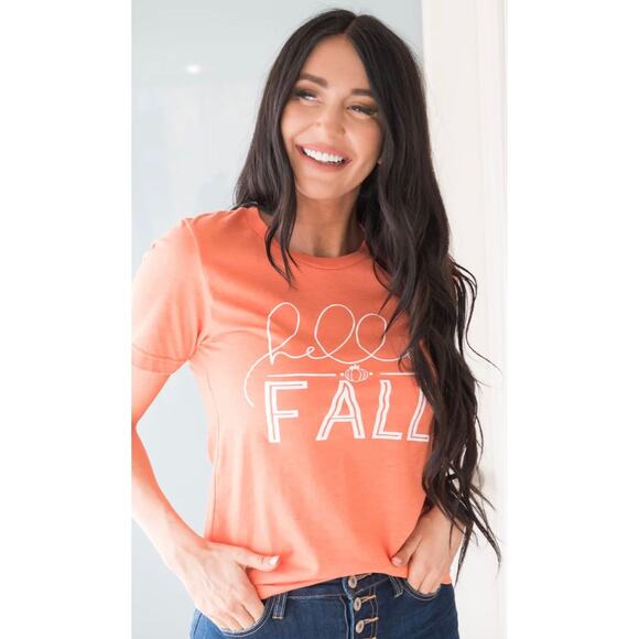 Bella + Canvas “HELLO FALL” Womens Orange Tee - Picture 3 of 5